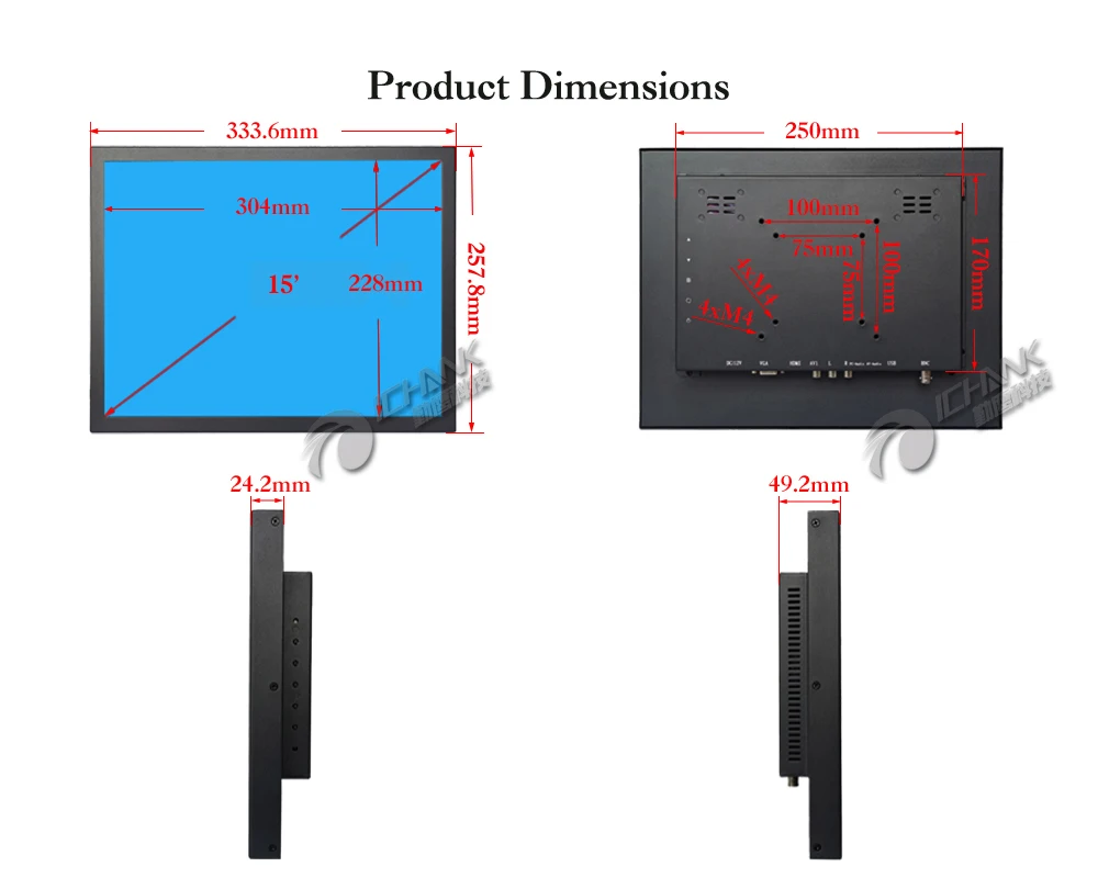 ZB150TN-V59/15 дюймов 1024x768 металлический Железный чехол BNC HDMI VGA анти-помехи пульт дистанционного управления промышленный монитор ЖК-экран дисплей