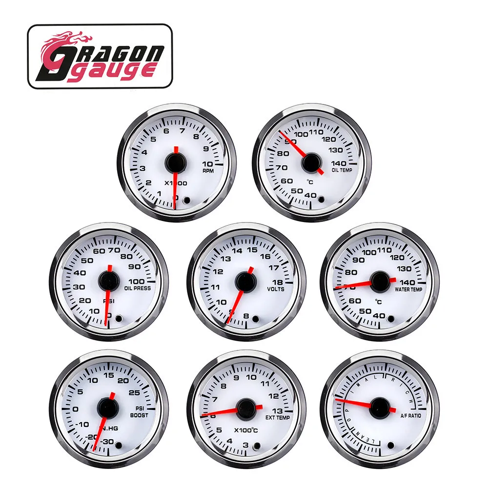 「DRAGON」 52mm Boost Tachometer Voltmeter Air Fuel Ratio Water Temp Oil