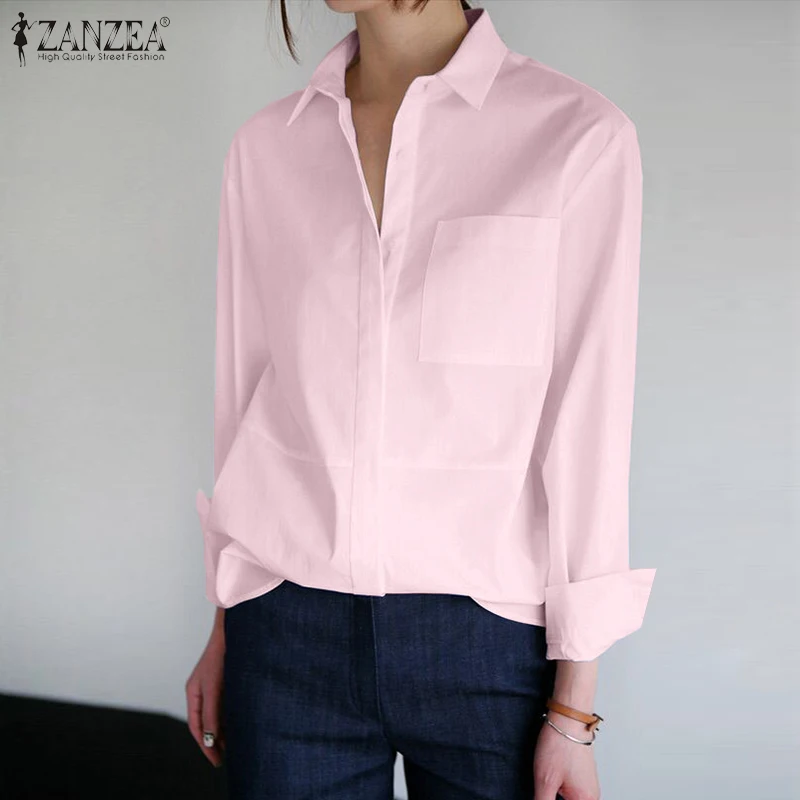 Fashion ZANZEA 2020 Women Lapel Neck Long Sleeve OL Blouse Spring Buttons Shirt Elegant Solid Blusas Femininas Chemise Top Mujer
