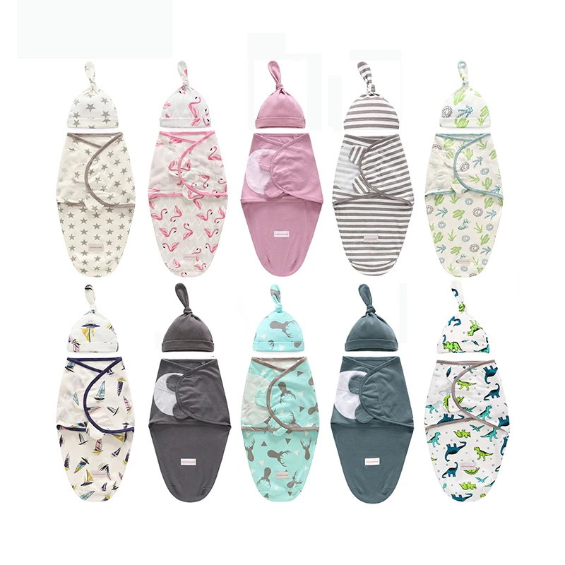 Manta envolvente para recién nacido + sombrero, manta de algodón para recibir al bebé, ropa de cama, saco de dormir infantil de dibujos animados para 0-6 meses