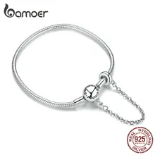 Bamoer, базовый Серебряный браслет-змея 925, 3 мм, с безопасной цепочкой, силиконовые бусины, сделай сам, аксессуары для изготовления ювелирных изделий, Bijoux BSB033