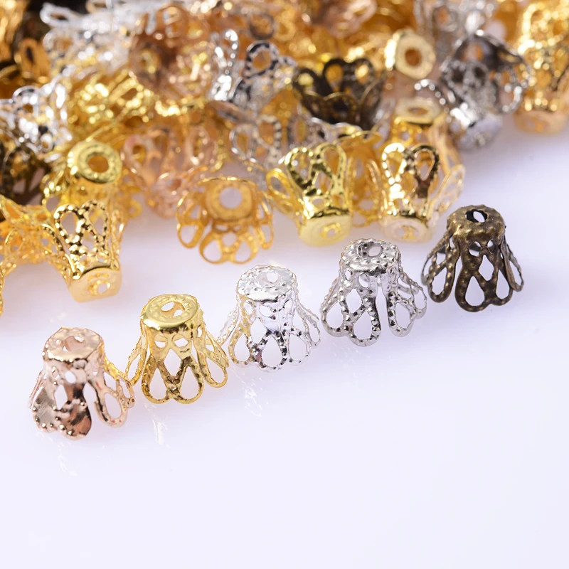 100 шт./лот очаровательные шапочки из цинкового сплава с цветами для изготовления