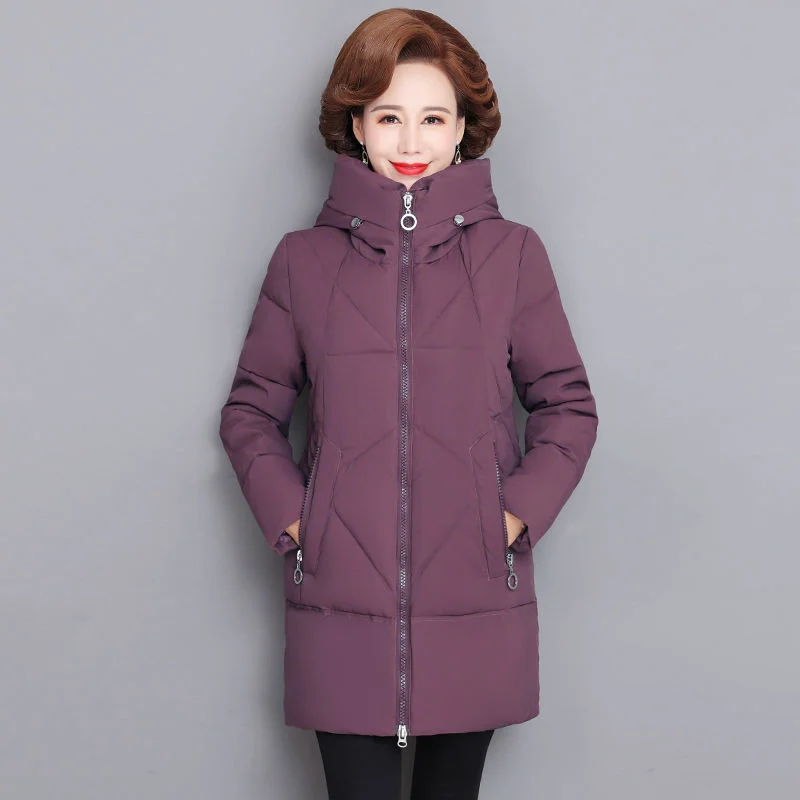 2025 New Winter Padded Jacket Mother Mid-Aged and elderly female Long Cotton-Padded Jacket Thick Parkas Mother Down Cotton Coat