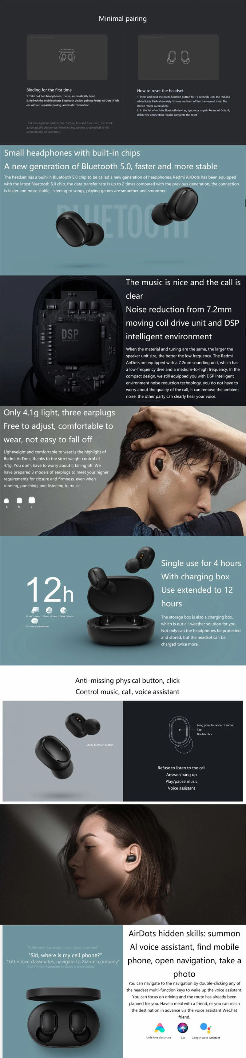 Xiaomi Redmi Airdots TWS Bluetooth Earphone Stereo bass BT 5.0 Eeadphones With Mic Handsfree Earbuds AI Control