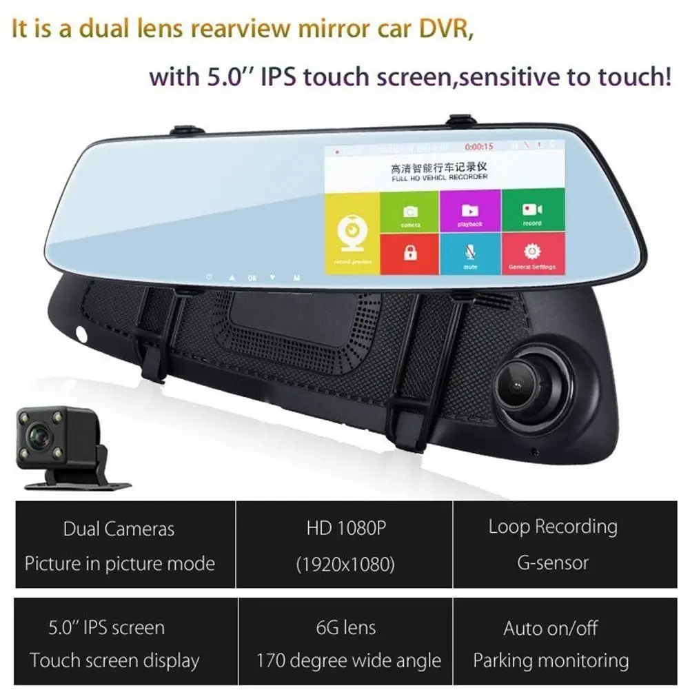 Автомобильная камера DVR gps Bluetooth двойной объектив зеркало заднего вида видео рекордер Full HD 1080P Автомобильный видеорегистратор зеркало видеорегистратор
