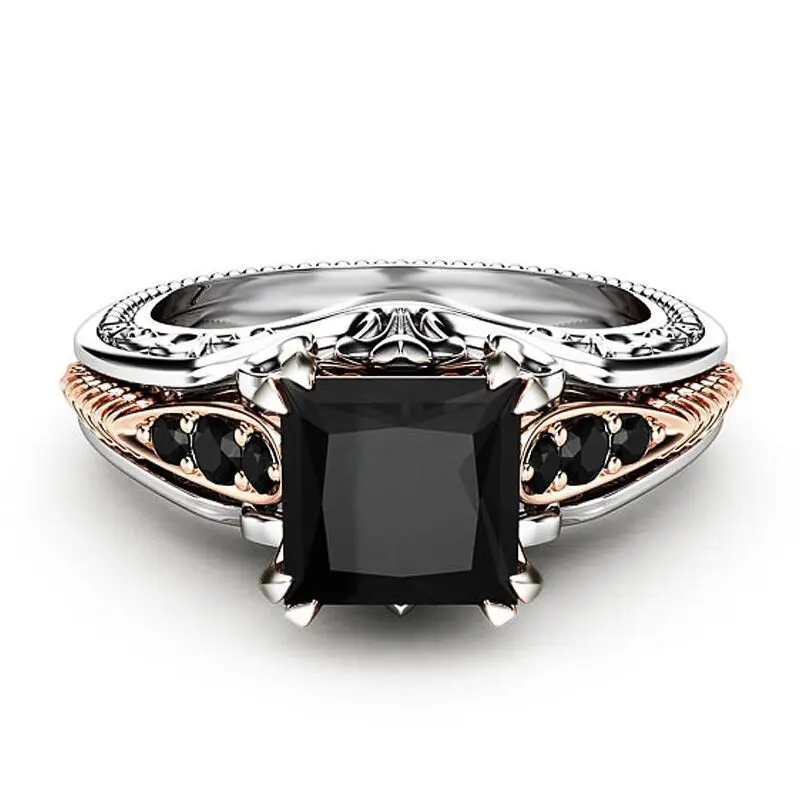 925 Серебряное черное бриллиантовое кольцо принцессы для женщин Anillos De Bizuteria обсидиан топаз драгоценный камень серебряное Ювелирное кольцо из обсидиана коробка