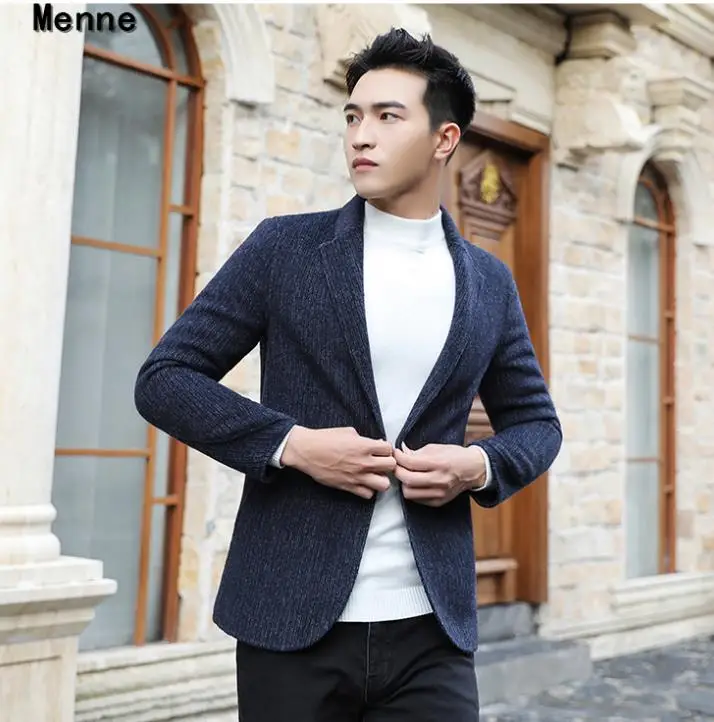 Menne winter jacket men handmade double-sided cashmere coat men casual short style suit woolen coat British trench coat - Цвет: Тёмно-синий