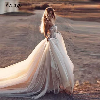 

Verngo Vintage Boho Wedding Dress Rustic Country Wedding Gown Lace Beading Strapless Retro A Line Bride Dress Plus Size Corset