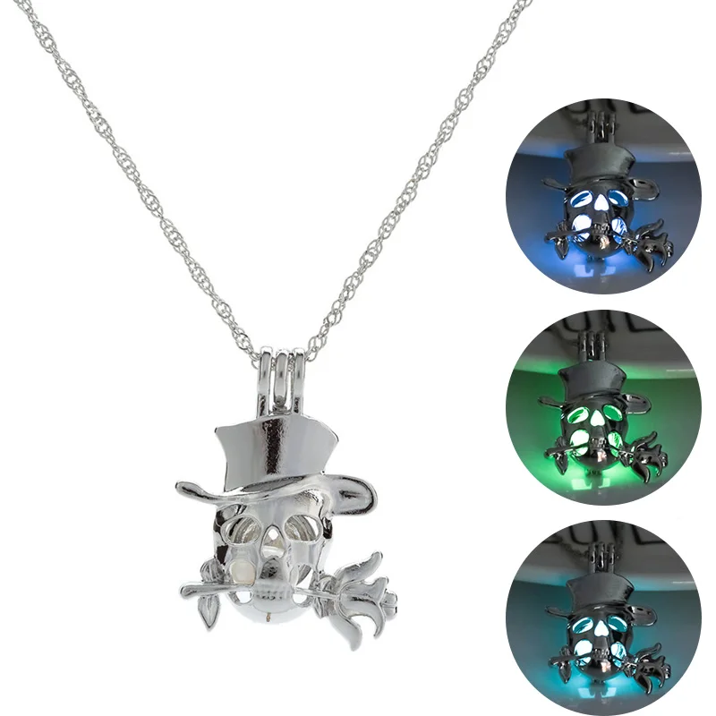 Charm Luminous Long Chain Necklace Punk Skull Rose Glow in the Dark Fashion Classic Jewelry for Men Gifts | Украшения и