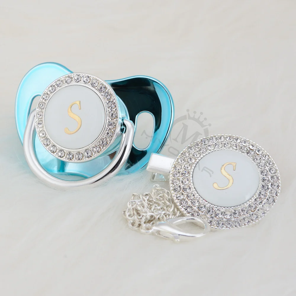 MIYOCAR name Initial letter S elegant silver collection bling pacifier and clip BPA free dummy SGS pass LS-1 | Мать и ребенок