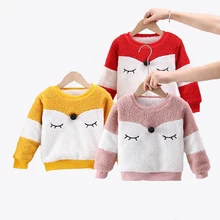 Зимняя теплая одежда для детей; свитер для малышей; свитер для маленьких девочек и мальчиков с рисунком лисы; плюшевые пуловеры; Детские однотонные свитера