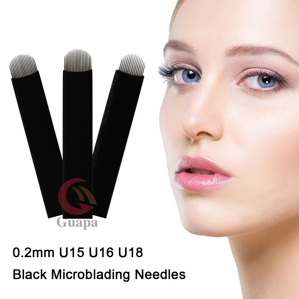 100 шт. 0,20 мм Laminas Tebori Flex Microblading 15 16 18 U форма иглы татуировки для постоянного макияжа бровей лезвия ручка-держатель игл