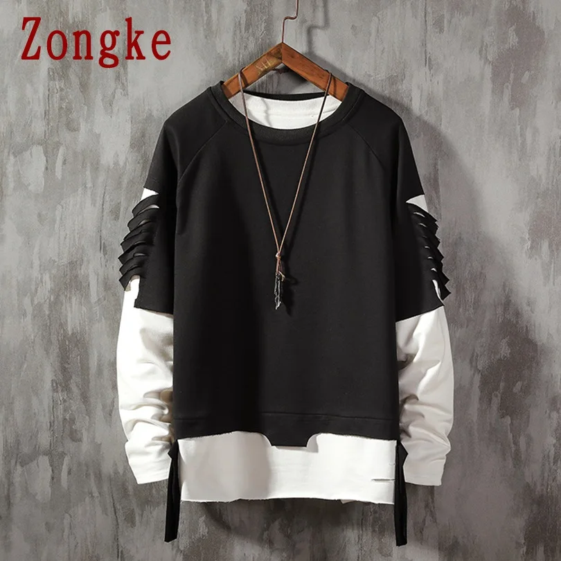 Zongke Лоскутная Толстовка мужская Японская уличная хип хоп Harajuku толстовки мужские уличные одежда мужская Толстовка