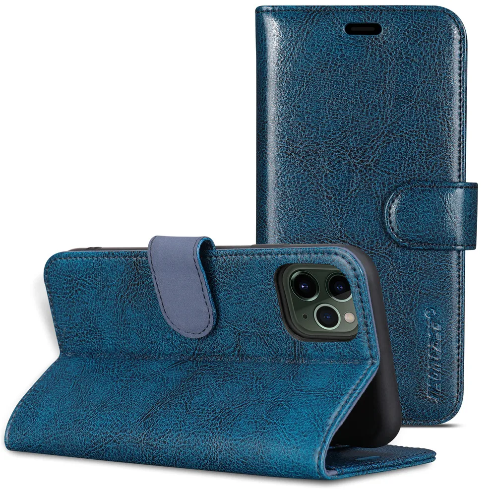 Jisoncase Чехол-бумажник из натуральной кожи для iPhone 11 Pro, противоскользящий с держателем для карт и магнитной застежкой