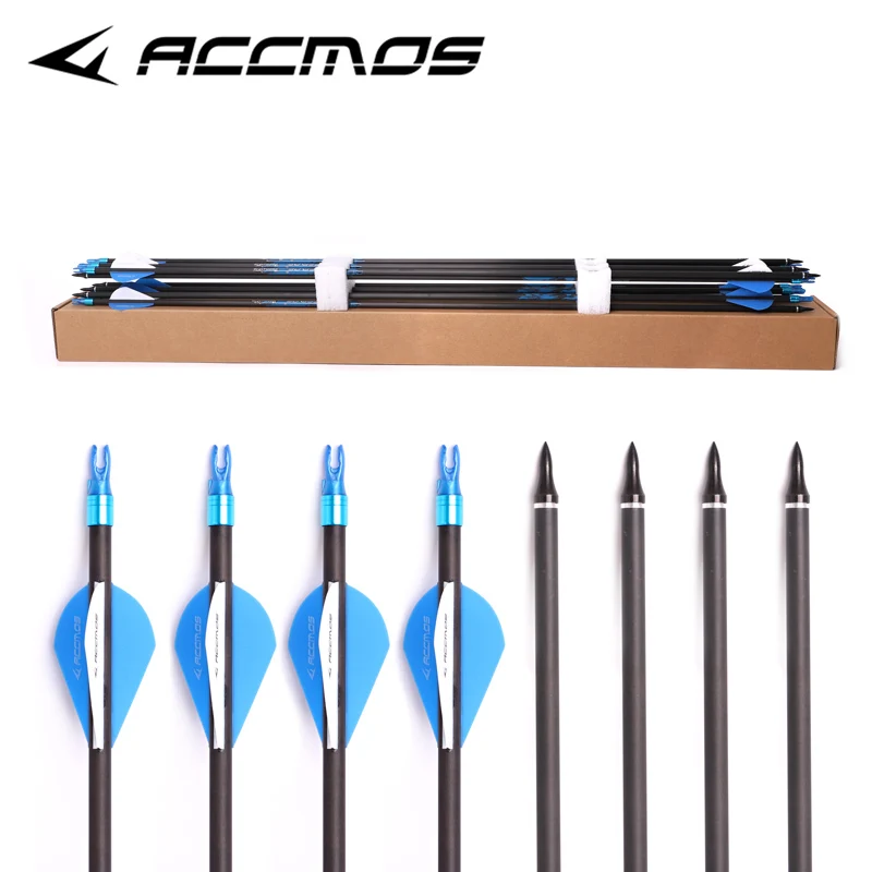

12pc Pure Carbon Arrow Spine 200 300 350 400 500 600 700 800 ID 6.2 mm Archery For Compound /Recuvre Bow Hunting shooting