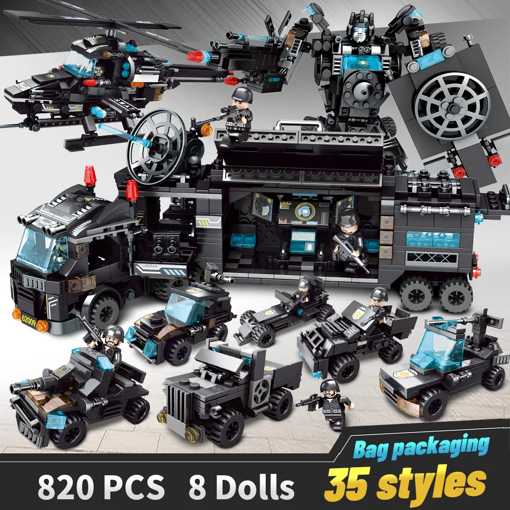 

820 PCS Building Blocks Robot City Police Toys For Boys Vehicle Aircraft Educational Truck Blocks Compatible LegoED Model Bricks
