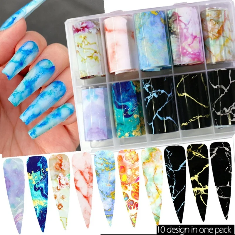 

10Pcs/set Snake Print Nail Foils Leopard Skin Marble Pattern Transfer Sticker Sexy Slider Starry Sky Gel Polish Wrap Decoration