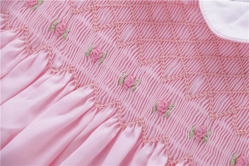 Летние платья со сборками для маленьких девочек; детская свадебная одежда принцессы с вышивкой ручной работы; цвет розовый, белый; C191122575