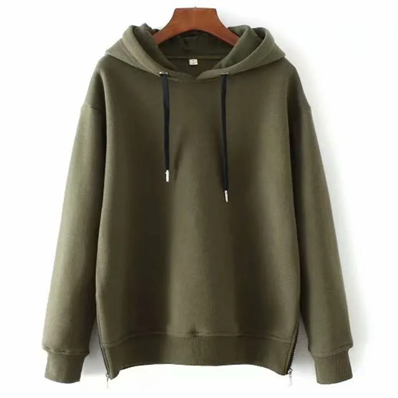 ArmyGreen Smock Женская толстовка Осенняя мода боковой молнии декоративный пуловер Толстовка шикарная элегантная женская уличная Толстовка - Цвет: ArmyGreen