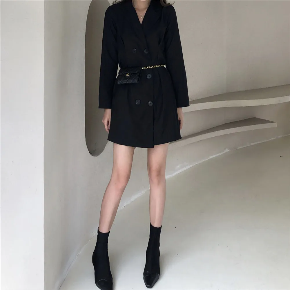 80% OFF Fashion Sashes Female Blazer Mujer Femme Notched Full Sleeve Black Woemn Jacket Autumn Loose Dress Suit Streetwear Women Suits
