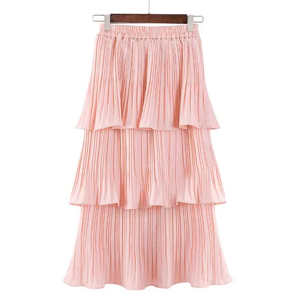pink Fdfklak, Многослойная Бархатная Зимняя юбка для женщин, весна, осень, новинка, супер огонь, юбки для девушек, шифон, черная, белая, плиссированная, длинная юбка - Цвет: pink