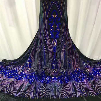 

Royal Blue African French Sequin Velvet Lace Fabric Nigerian Glitter Sequence Lace Fabric For African Women Dress green