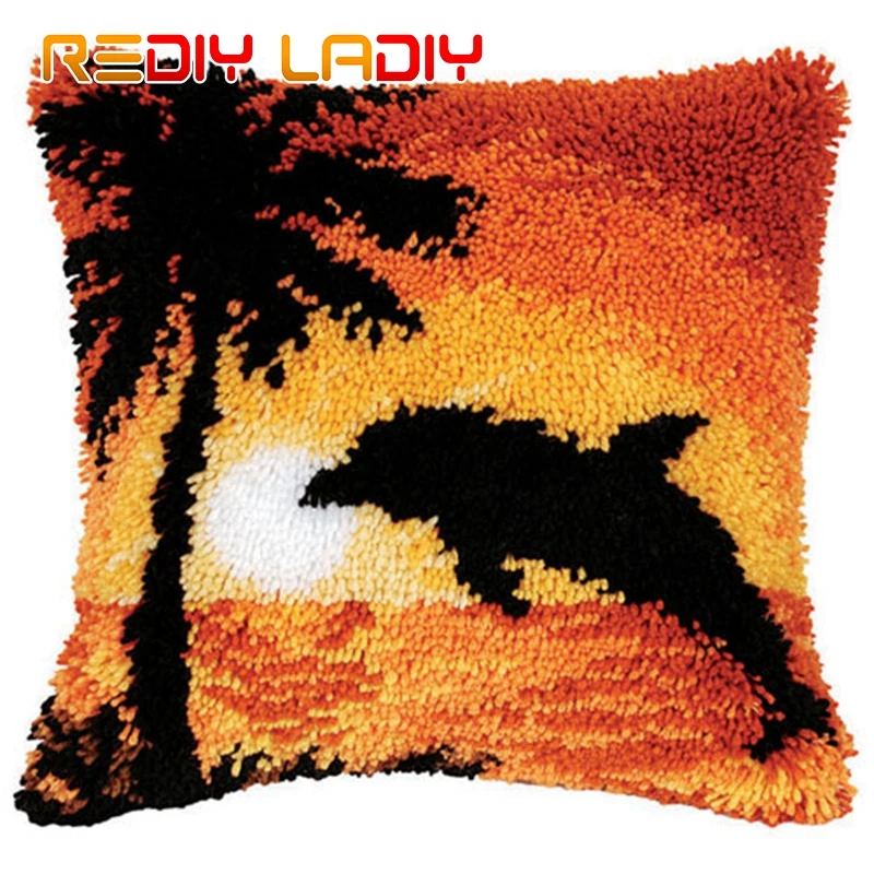 Крюк с защелкой подушки Дельфин на закате крючком Пряжа Подушка Чехол