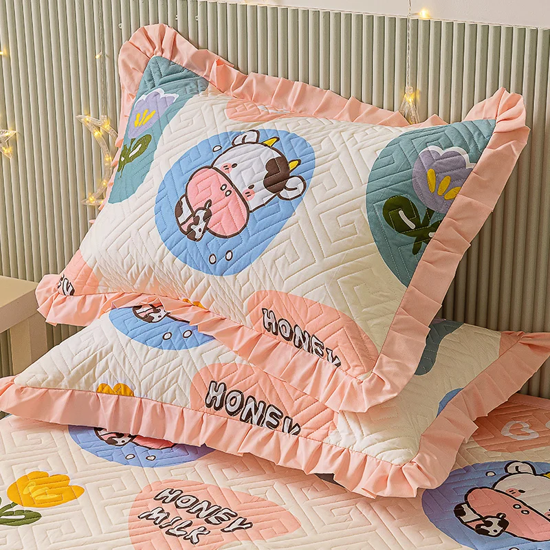 

1 Pair 48x74cm Pink Heart Pillow Case Soft Cotton Ruffle Lace Pillowcase Kids Girl Cute Cartoon Printed Pillow Cover Home Decor
