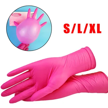 

100pcs Disposable Kitchen Gloves One-Time Use Pink Latex Nitrile Gloves Rubber Waterproof Universal Practical