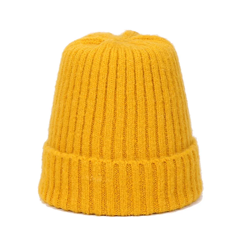 Winter Solid Color Knit Wool Beanie for Children Fashion Casual Hat Warm Female Soft Thicken Hedging Cap Slouchy Bonnet Ski Cap