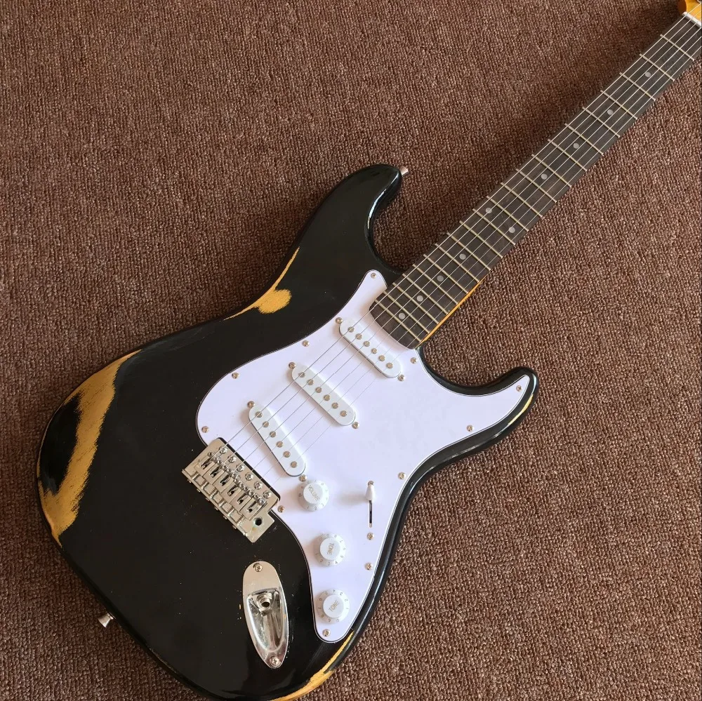 Ручной работы 6 струн палисандр гриф электрогитара, черный цвет gitaar relics от hands guitar ra. Реальные фотографии