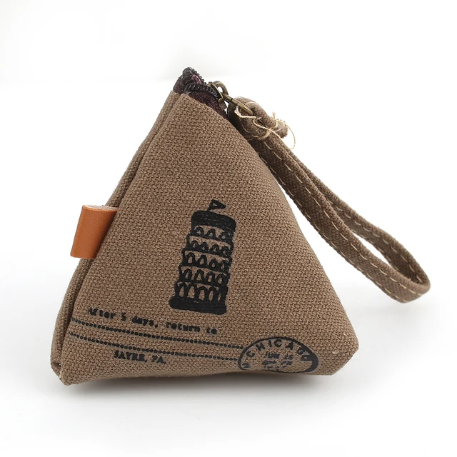 Zongzi Shaped Pocket Wallet Triangle Shape Canvas Coin Purse Cute Wallet Creative Retro Holding Bag Fashion Style Popular 1Pcs Leaning Tower