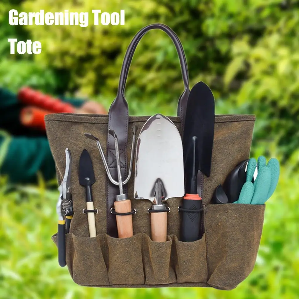 Garden Tools Tote Set 8 Pockets Storage Organizer With Ergonomic Handle For Men And Women Mud Color Portable Screwdriver plumbers tool bag