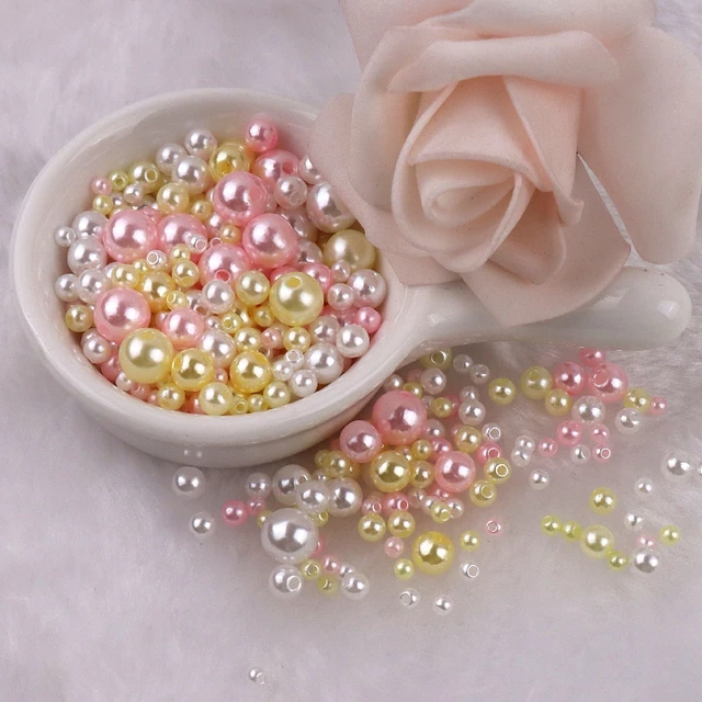 150-200Pcs Colorful ABS Imitation Pearls Mix 3-8mm Round Beads With Holes DIY Bracelet Charms Necklace Beads For Jewelry Making 2129 Mix Pink Yellow