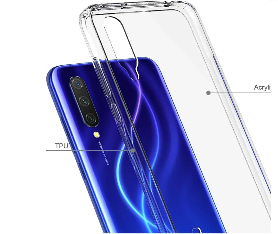 100 шт./лот прозрачные акриловые+ ТПУ чехол крышка для Xiaomi CC9E A3 CC9 A3Lite A2Lite Redmi 6Pro Redmi K20 K20Pro Xiaomi 9T