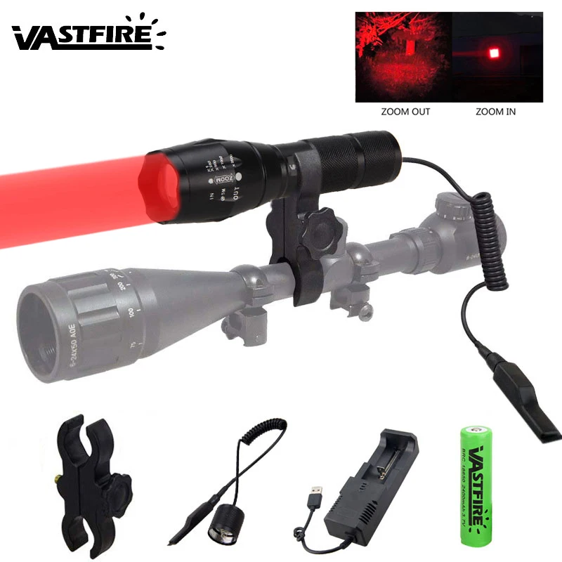

A100 XM-L T6 Red led Tactical Flashlight 18650 Battery Aluminum Torch Lamp+18650 Battery+Mount+Charger+Pressure Switch