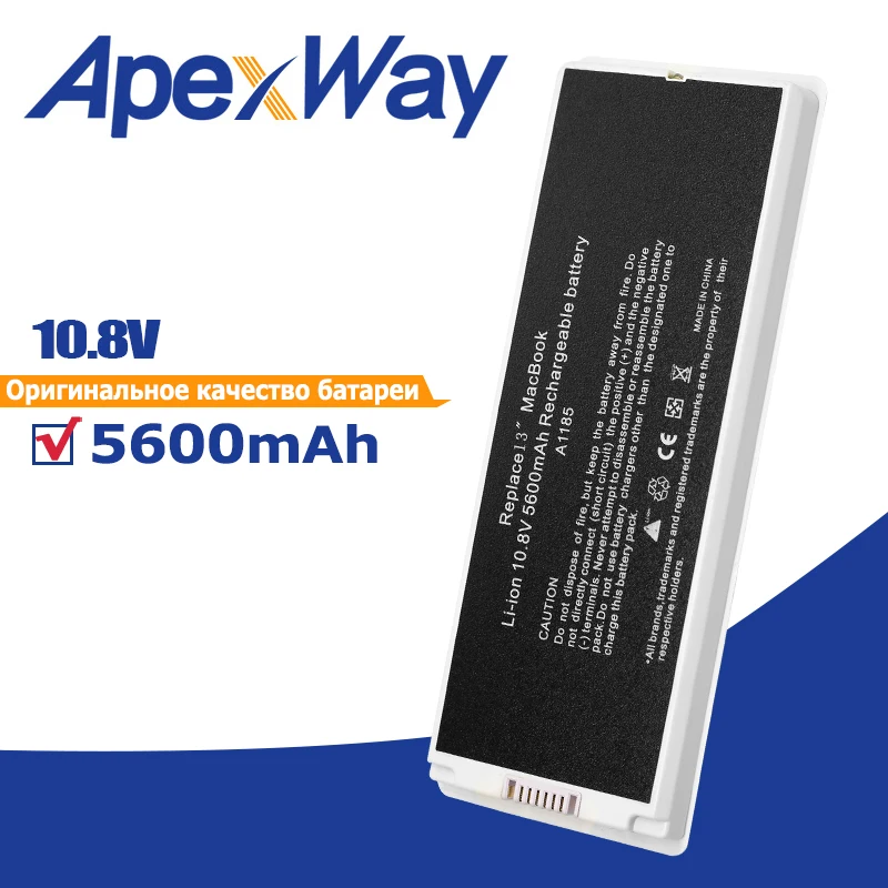 Аккумулятор Apexway A1185 для ноутбука 10 8 В 5600 мАч белый Apple MacBook 13 дюймов A1181 MA254 MA561 MA561FE/A