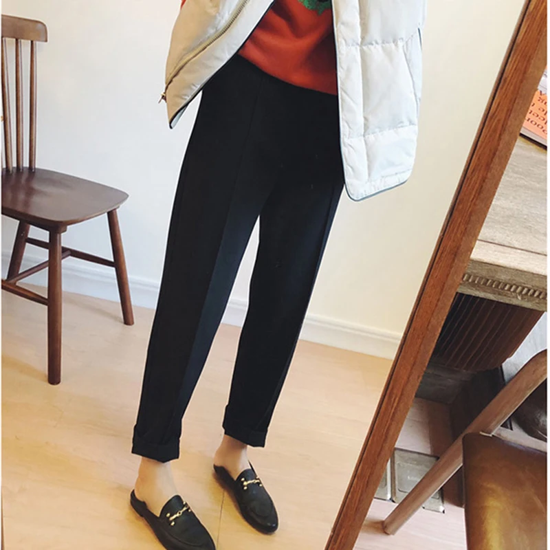 Осенне-зимние корейские модные женские шерстяные шаровары универсальные повседневные свободные женские брюки с эластичной резинкой на талии, большие размеры S148