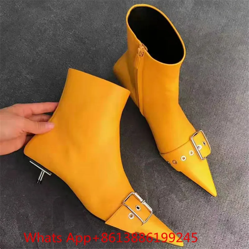 Botines Mujer с острым носком; коллекция года; женские ботильоны с пряжкой и ремешком; модные туфли-лодочки на высоком каблуке; кожаная обувь; Botas Mujer; для подиума; Zapatos De Mujer - Цвет: Синий