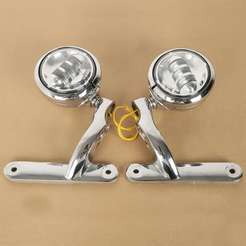 Motorcycle 4.5 Inch LED Auxiliary Fog Passing Lights& Brackets For Harley Street Glide FLHX Frame