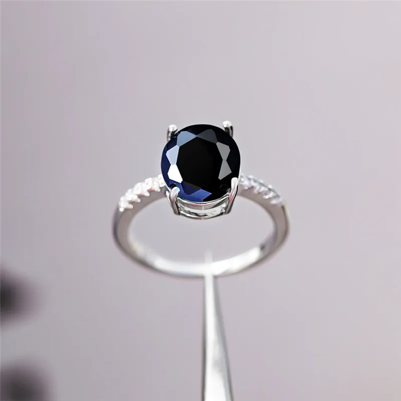 Элегантное женское голубое фиолетовое кольцо с черным камнем винтажное любовь Овальный Циркон Обручальное кольцо модное серебряное обручальное кольцо для женщин - Цвет основного камня: Black