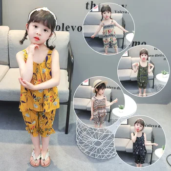 

Baby Girls' Sling Suit 2020 Summer New Style Korean-style Children Sleeveless Suspender Shorts Two-Piece Set Fashion