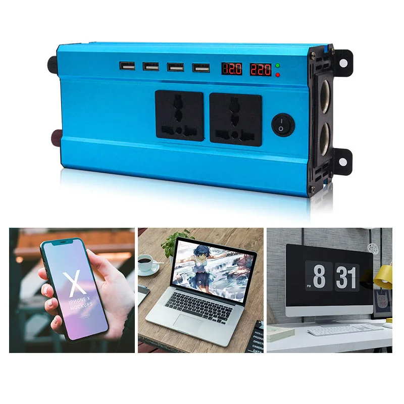 1200 Вт Многофункциональный инвертор DC12V/24 В/48 В/60 в к AC220V 50 Гц двойной цифровой дисплей двойной USB переключатель усилитель конвертера мощности