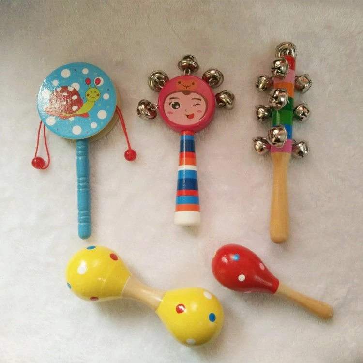 Wooden Dumbbell Toy Set Rattle Wood Rattle Infant Sand Hammer Colorful Bell Baby Early Childhood Toy