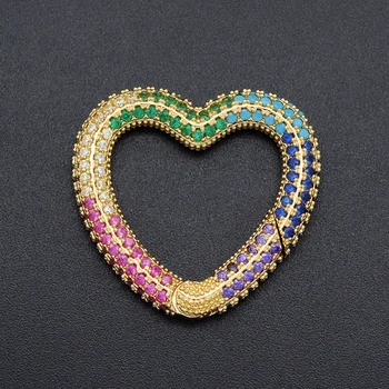 

2pcs/lot 26x28mm Rainbow CZ Heart Snap Hook Lock diy Jewelry Clasp Wholesale Bracelet Making Clasps Factory Sale