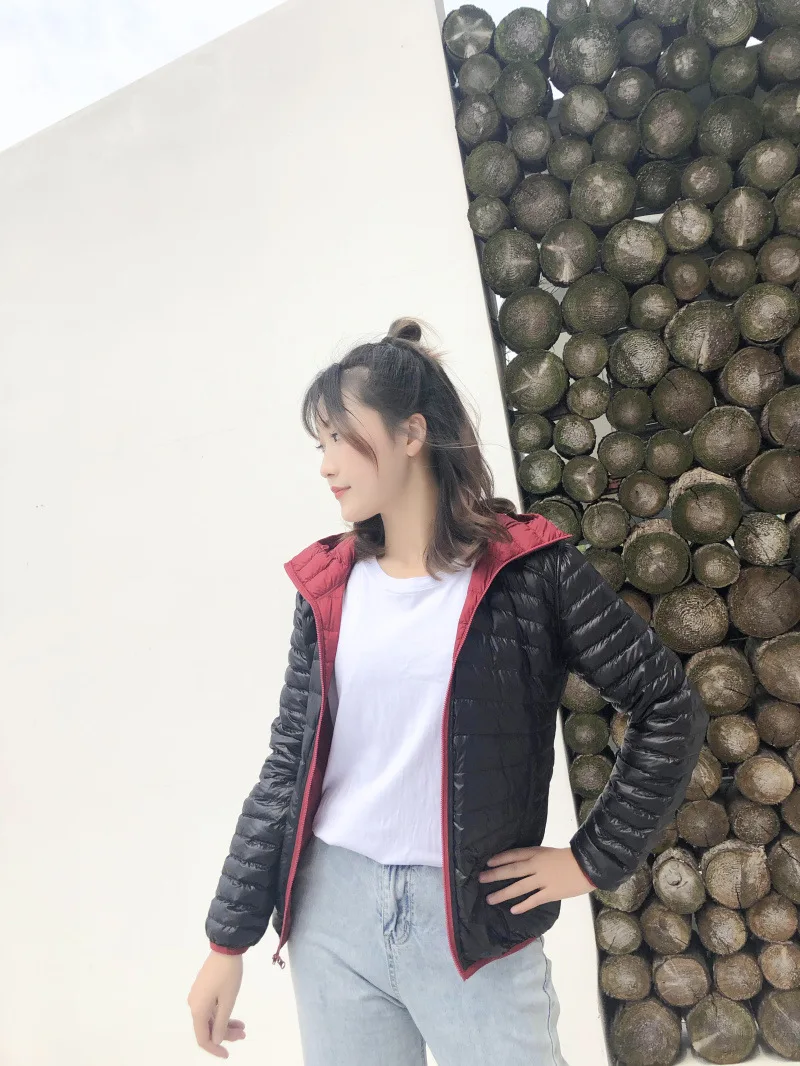 New Style Autumn And Winter Warm Slim Fit Slimming Stand Collar Double-sided Wear Thin down Jacket Women's Short Coat Rever