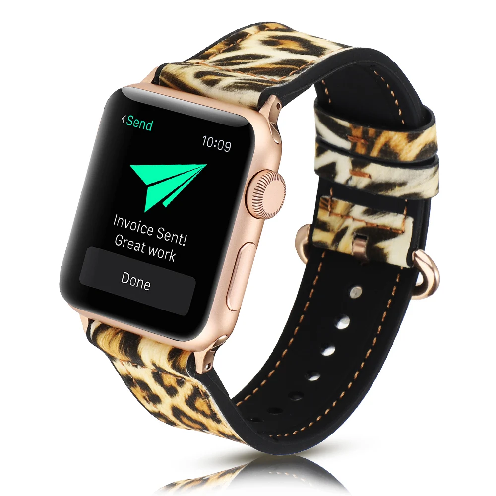 

New Design Leopard Print Leather Strap for Apple Watch Band Series 5 4 3 2 1 Bracelet for iWatch 40mm 44mm 38mm 42mm Wrist Belt