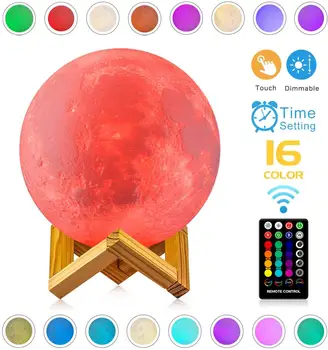 

Moon Lamp 16 Colors, Dimmable, Rechargeable Lunar Night Light (5.98 inch) Full Set with Wooden Stand, Remote & Touch