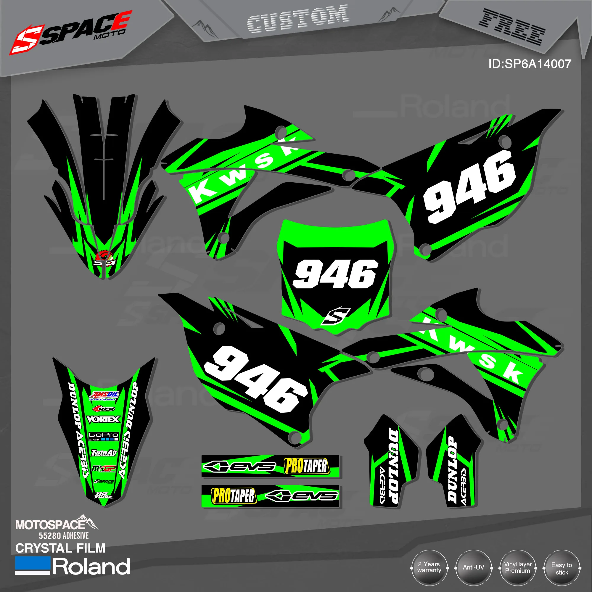 

MotoSpace Custom Team графические фоны наклейки 3M Набор наклеек для KAWASAKI 2014-19KX85-100 007