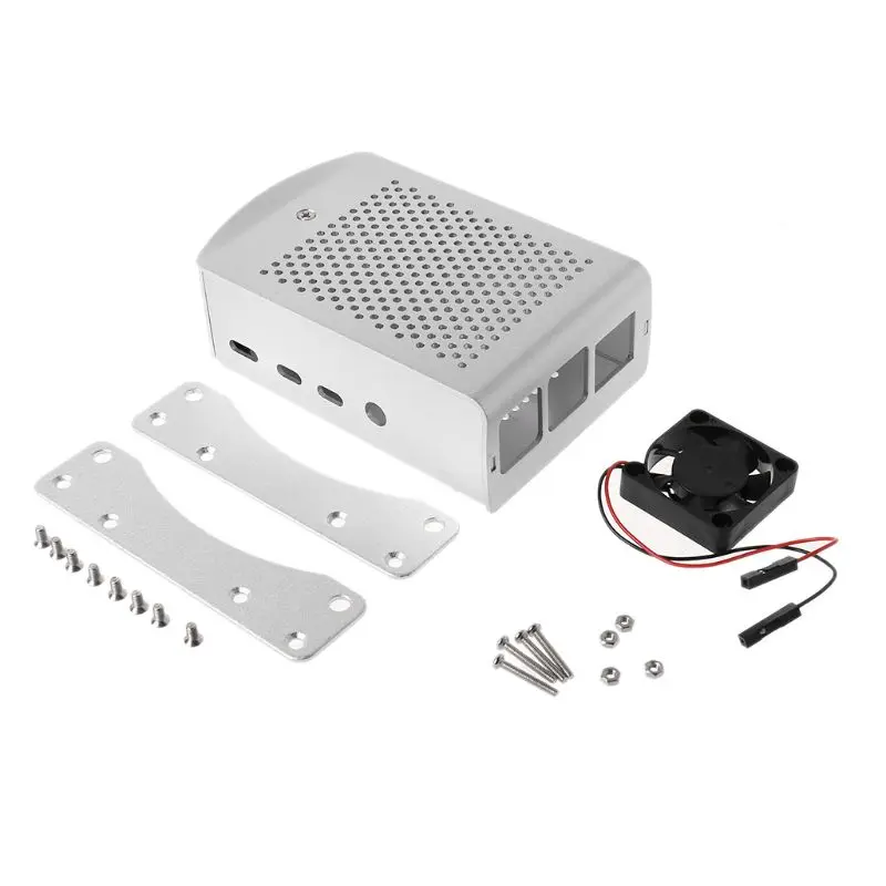 1 комплект алюминиевый сплав чехол металлический корпус Корпус для Raspberry Pi 4 Модель B PXPA - Цвет: Серебристый